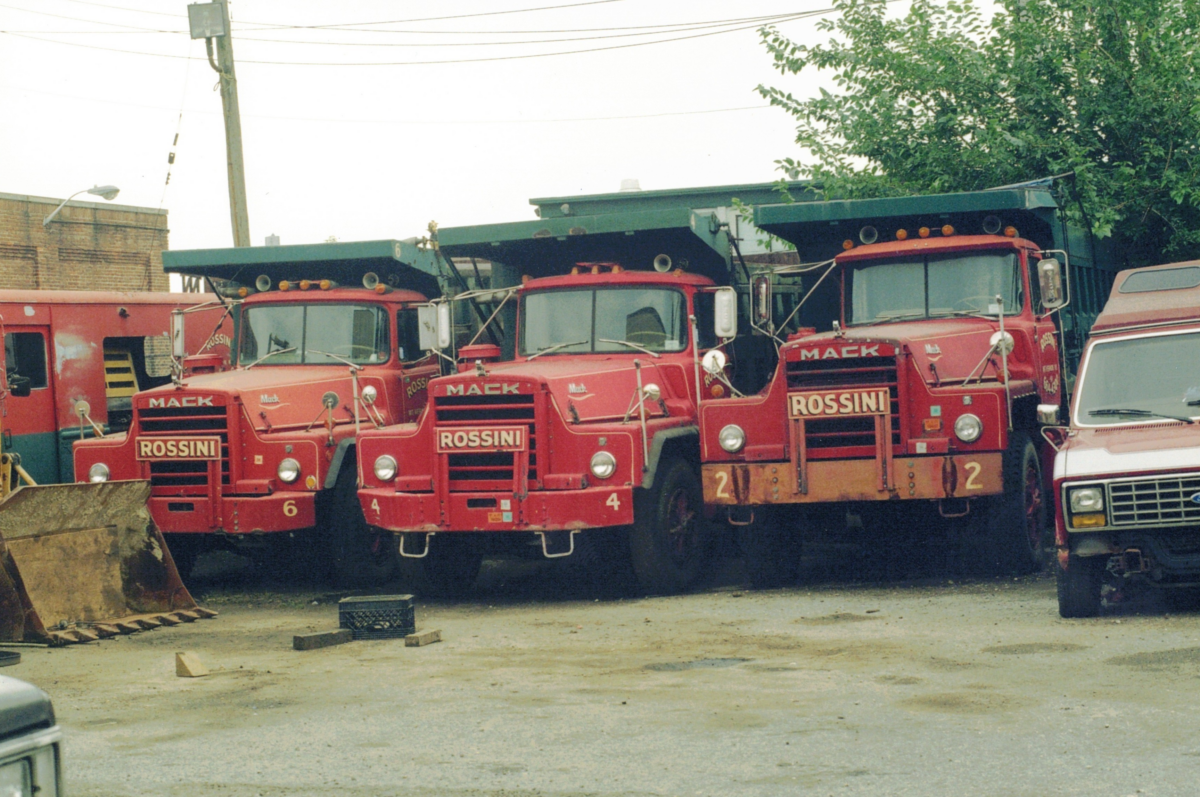 Vintage Mack dump trucks from the Rossini family fleet